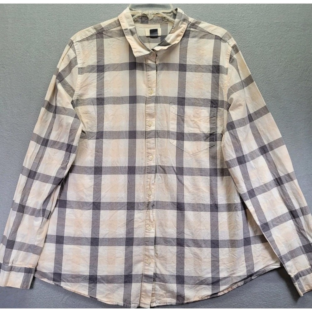 Old Navy Shirt Women's XL Long Sleeve Button Up Pink Plaid Lightweight